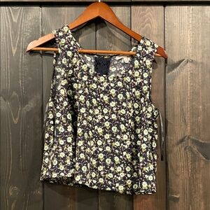 Floral Sleeveless Top - Navy and White